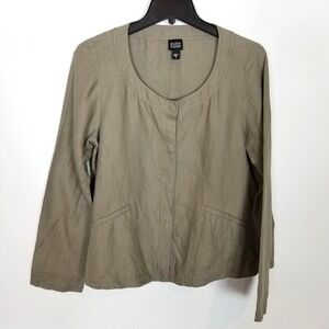 Eileen Fisher Linen Collarless Snap Front Boxy Fit Jacket Sz S Taupe Lightweight